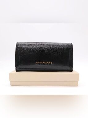 Burberry Black Leather Logo Continental Wallet Full set- Box, dustbag and chain